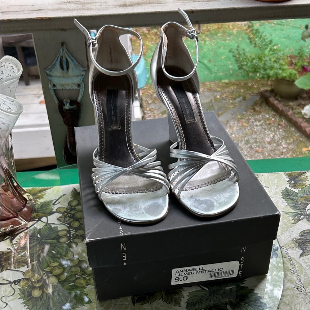 Steve Madden Silver Strappy Wedge Heels